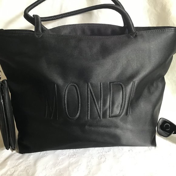 Mondi Black Nylon Tote Bag Purse with matching Wallet / Makeup bag - Picture 1 of 9